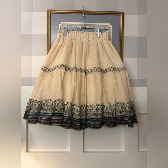 Dresses & Skirts - Vintage Fairy Core Bohemian Cream and Blue Patterned Skirt Size Small